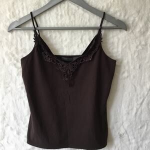 G2000 Brown Spaghetti Lace Trim Cami Stretch Top